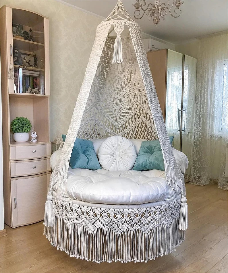 Macrame Swing For Adults In White 40 inches - Leechoo